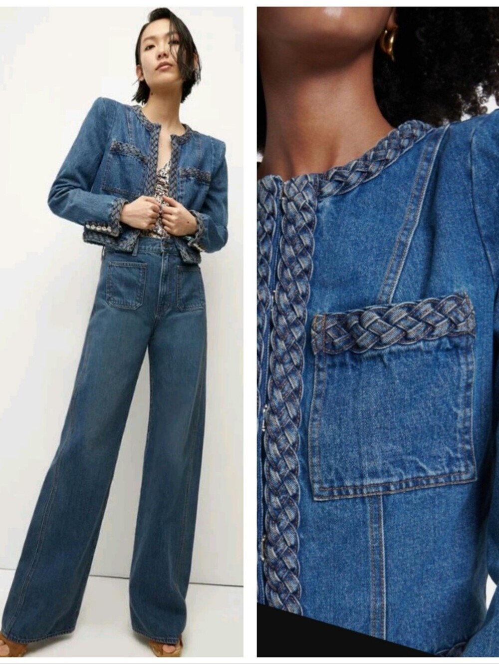 Veronica Beard Arrowe Blazer Jacket Braided Denim Size 12